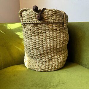 Knitting Basket /Shopper Bag, Seagrass with Brown Canvas Drawstring Closure
